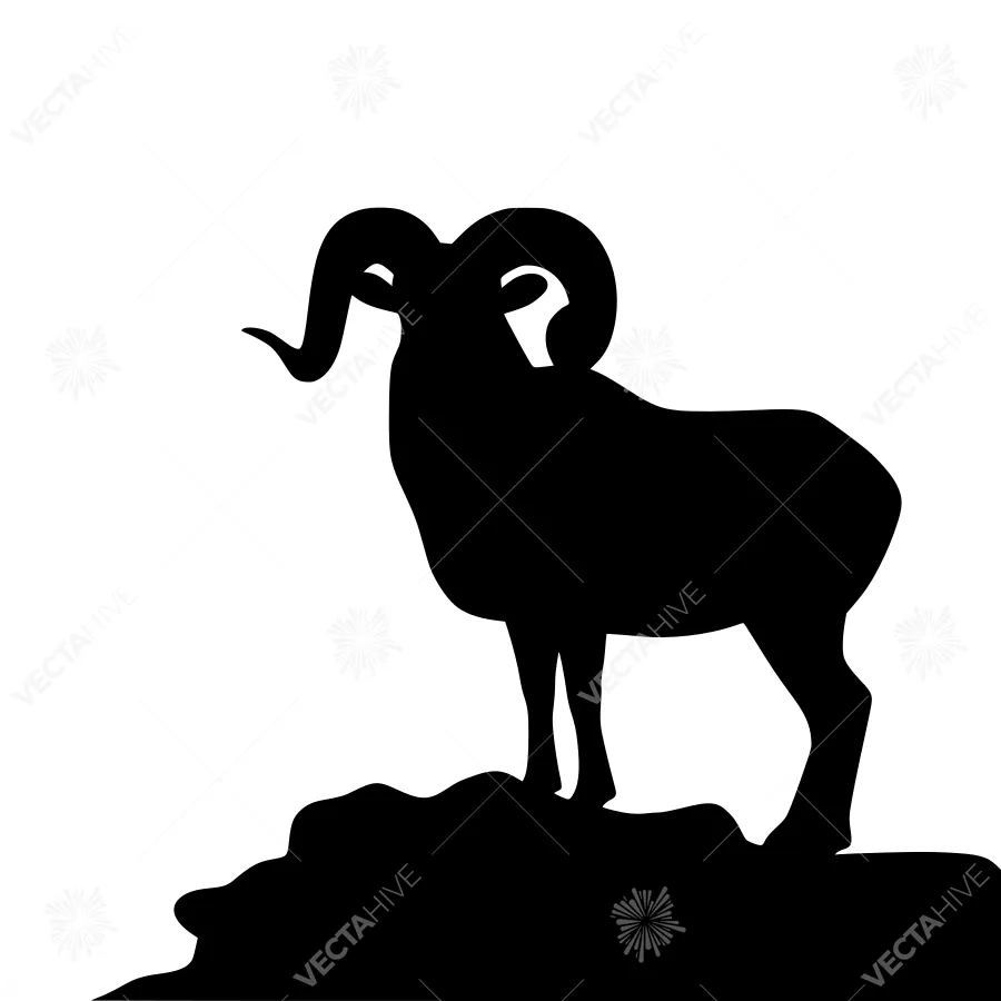 Silhouette Ram on Rock - Black Outline