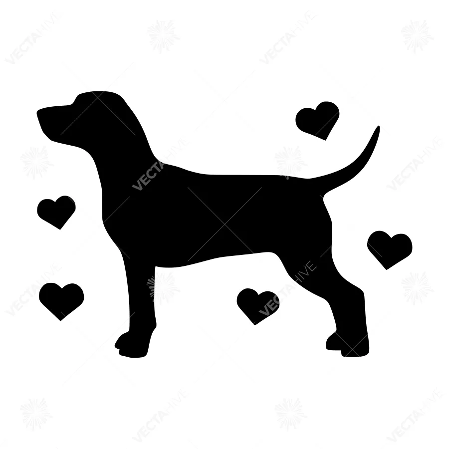Silhouette Dog with Hearts - Vector Graphic