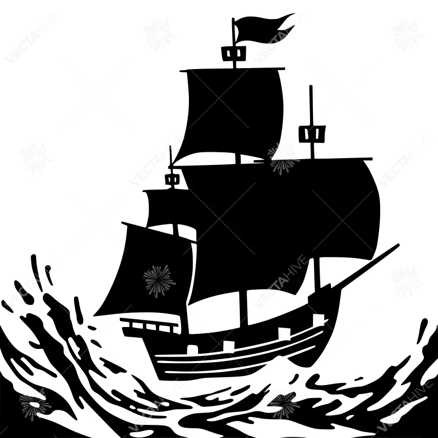 Black Sailboat Silhouette on Waves