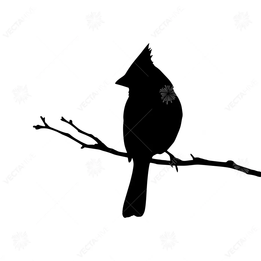 Cardinal Silhouette on Branch - Black Outline