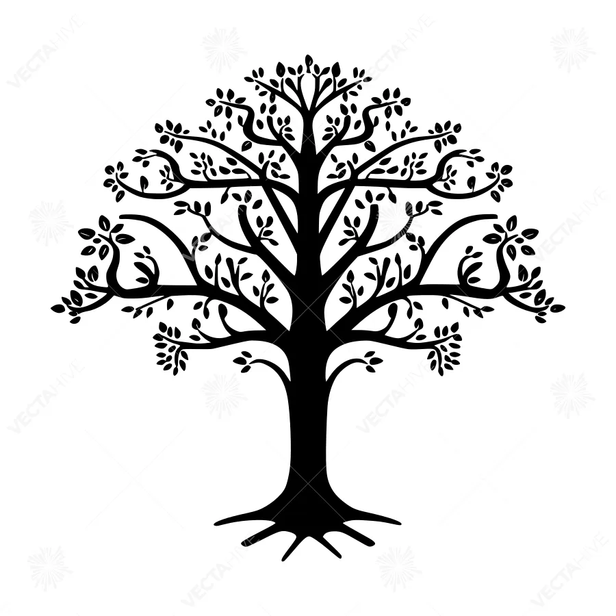 Black Tree Silhouette on White Background