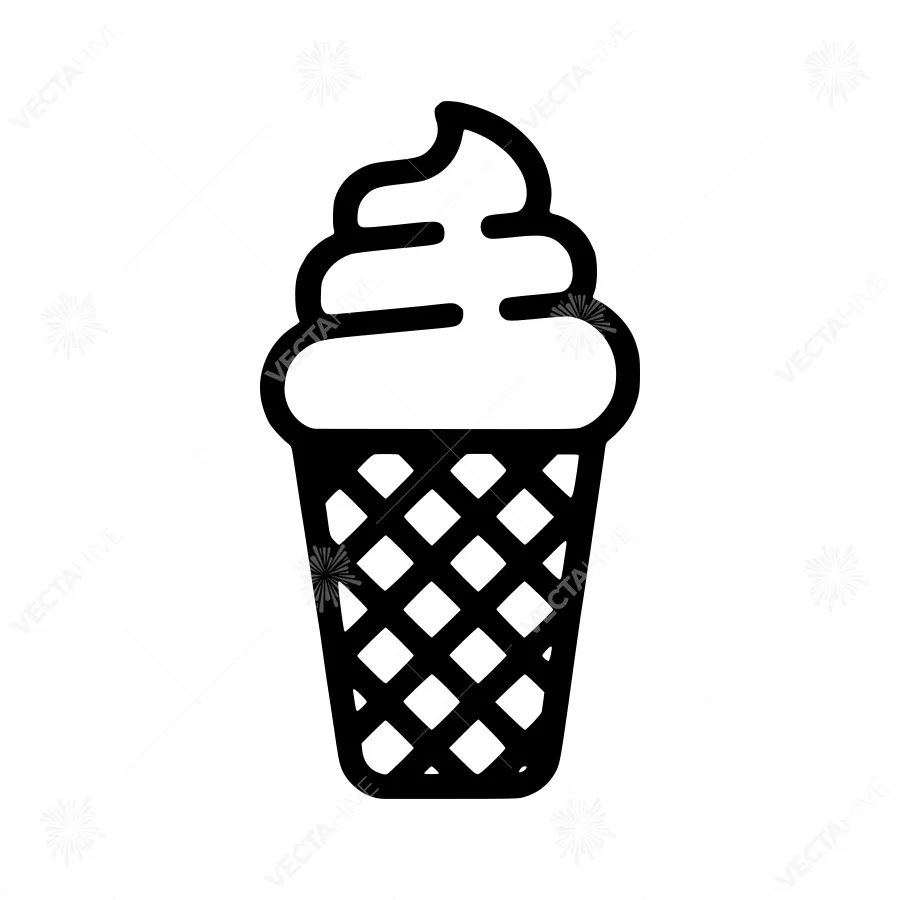 Black & White Ice Cream Cone Illustration