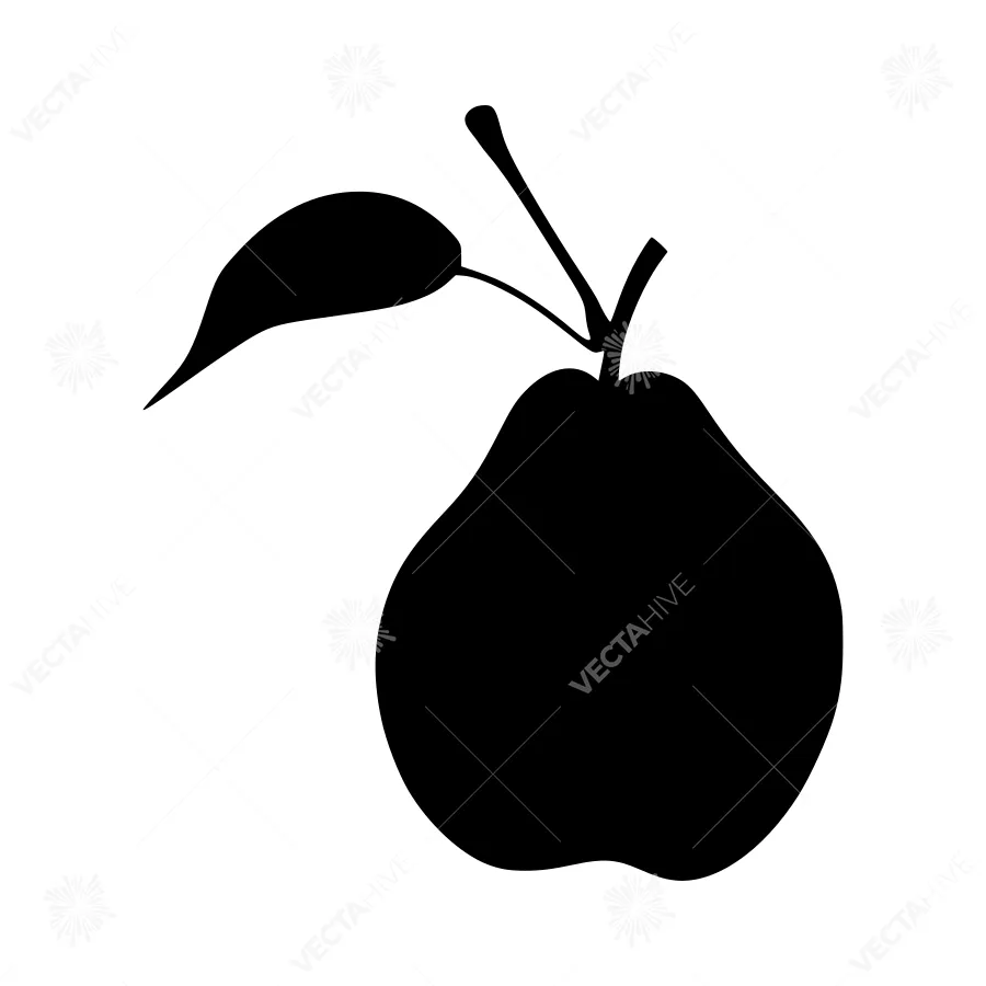 Black Pear Silhouette on White Background