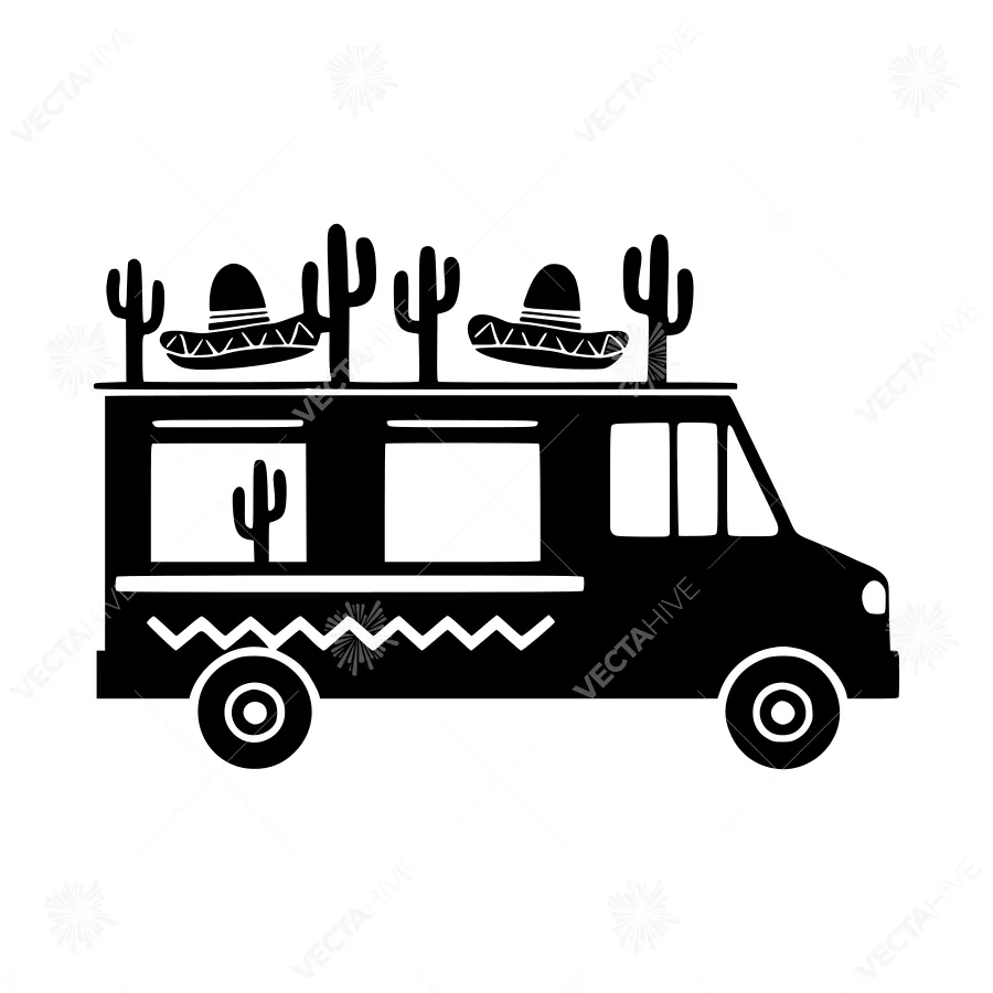 Black Taco Truck Silhouette Vector Illustration