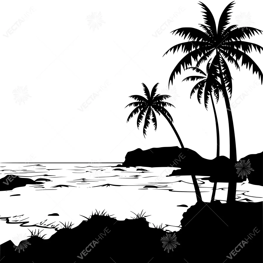 Silhouette Palm Tree Beach Landscape
