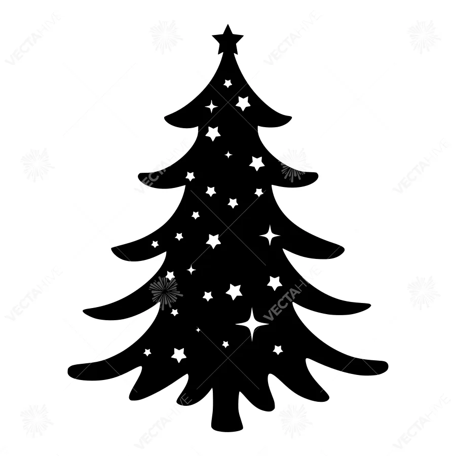 Black Christmas Tree Silhouette with Stars