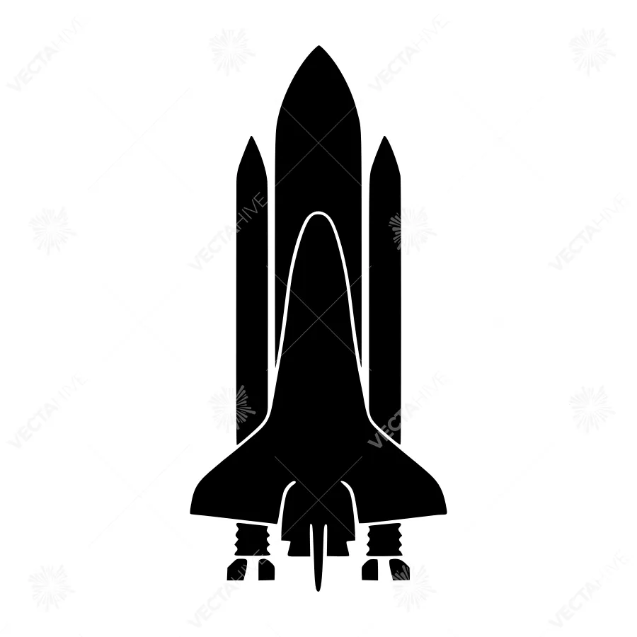 Space Shuttle Icon - Black Silhouette Vector