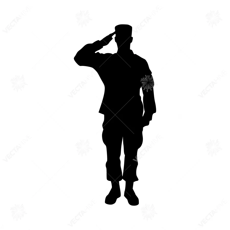 Silhouette Soldier Saluting - Vector Illustration