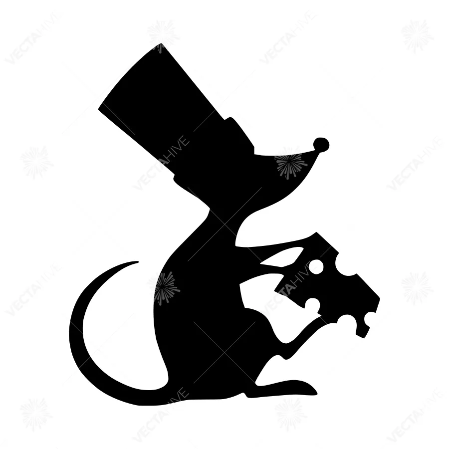 Silhouette Rat Telescope - Minimalist Vector Graphic
