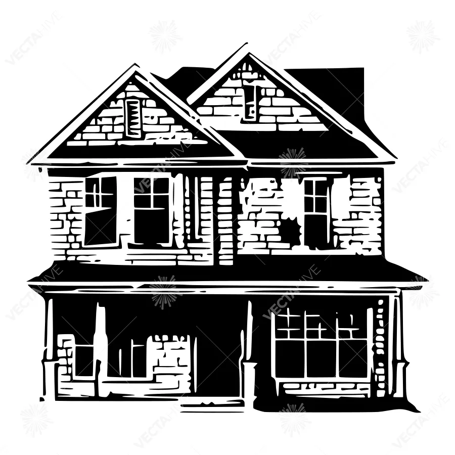 Vintage House Silhouette Black & White
