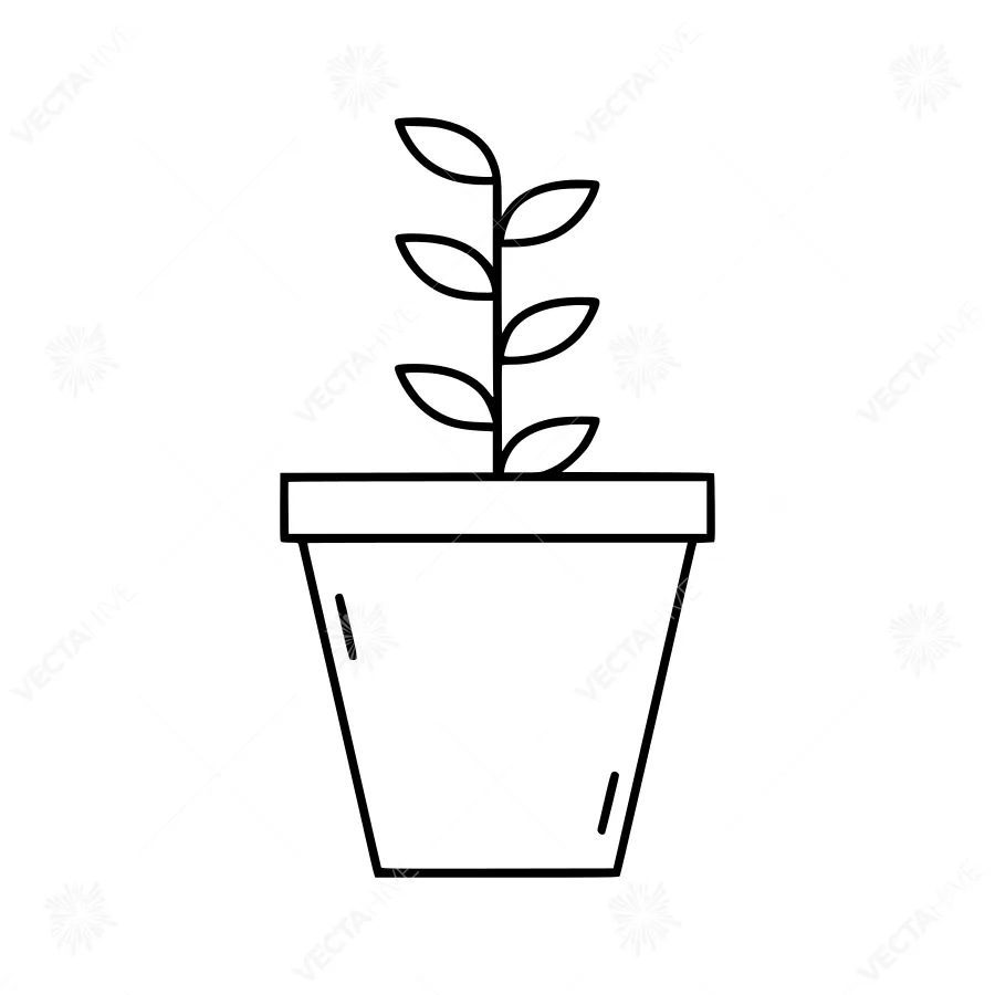 Line Art Plant in Pot - Minimalist Icon