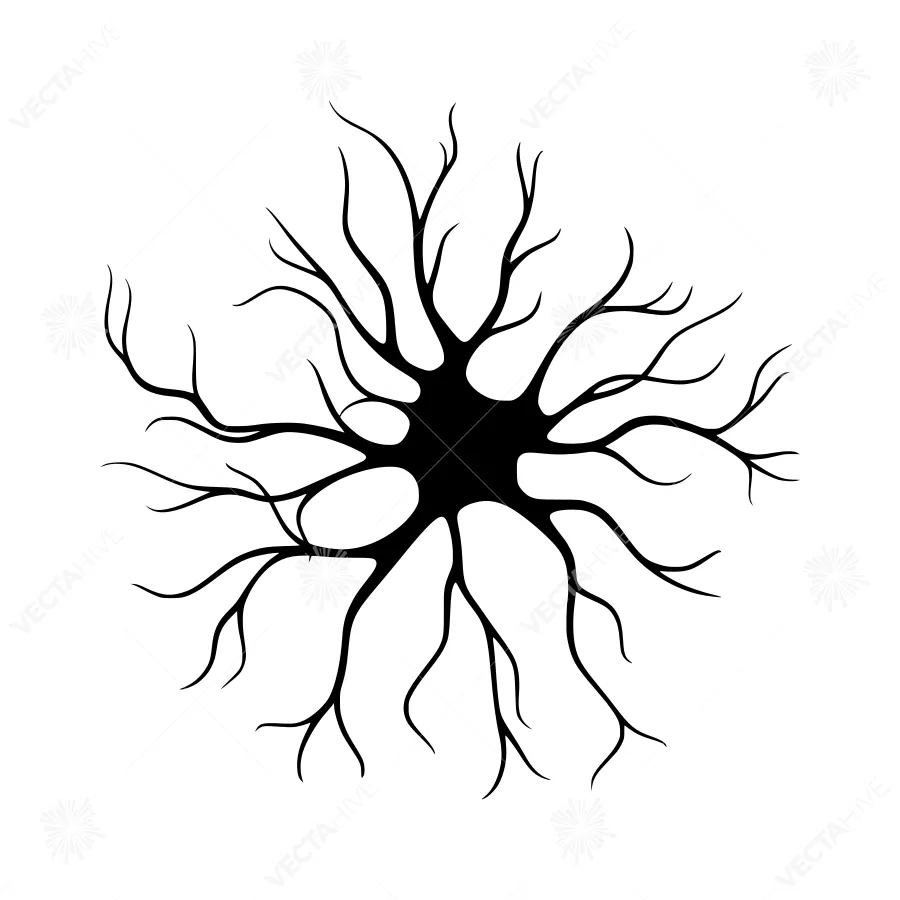 Black Neuron Silhouette Vector Graphic