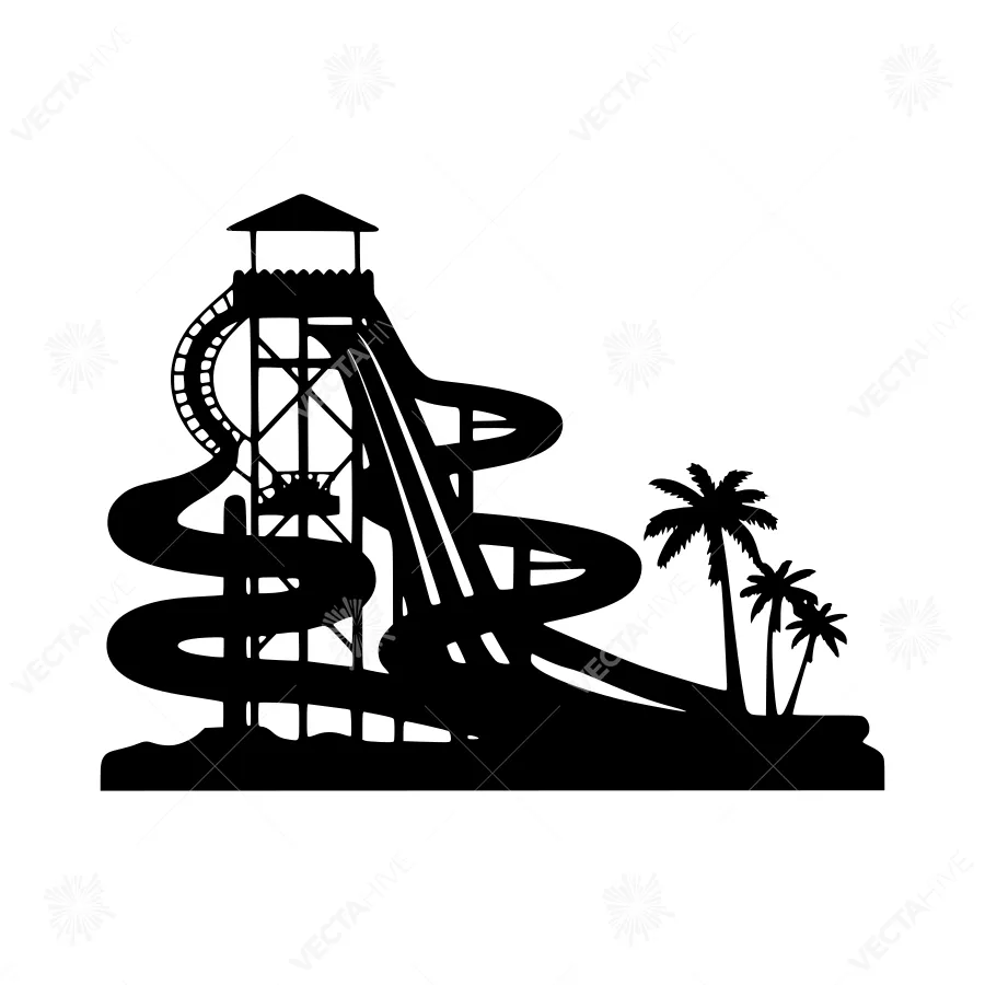 Silhouette Water Slide Tropical Palm Tree