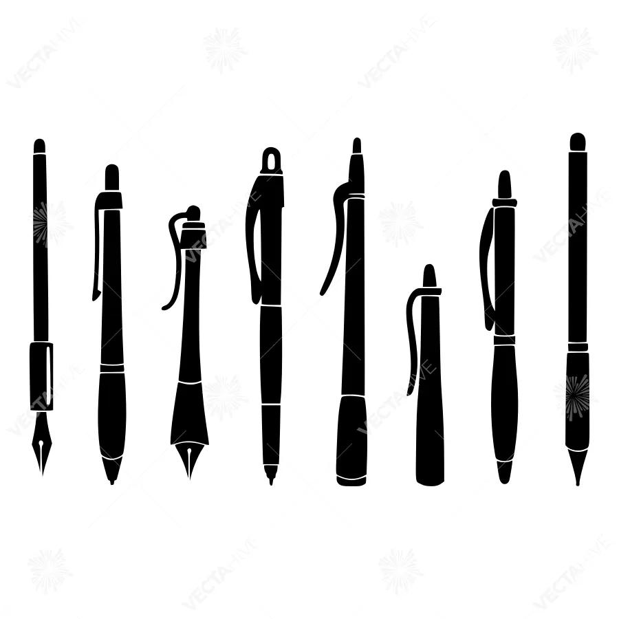 Black Pen Silhouettes - Set of Writing Tools