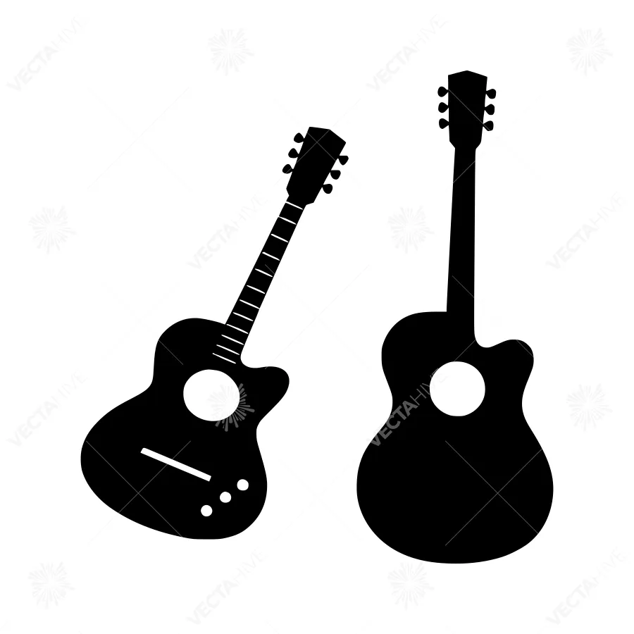 Black Guitar Icon Set - Musical Instruments Vector