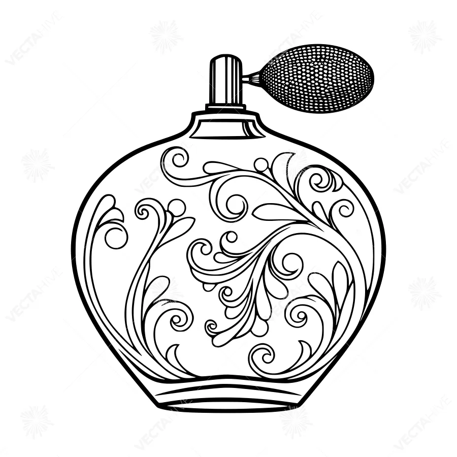 Elegant Perfume Bottle Illustration - Black & White