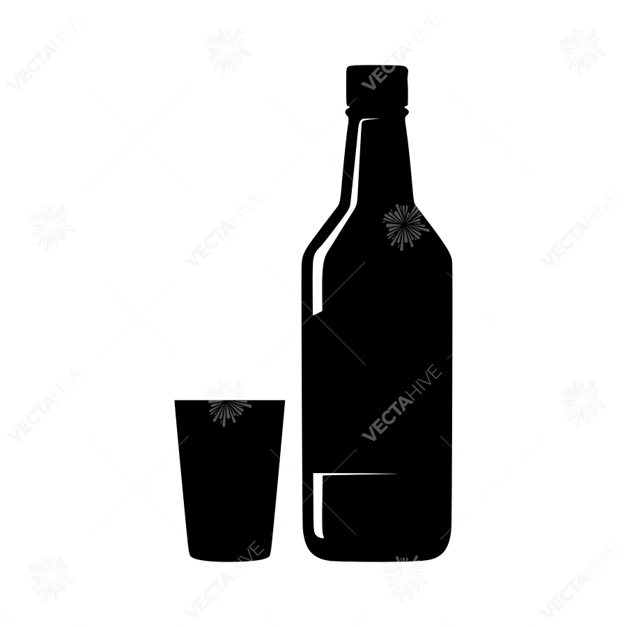 Bottle and Glass Silhouette - Alcohol Illustration