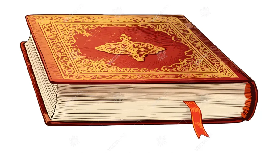 Vintage Book Illustration - Red Leather Cover
