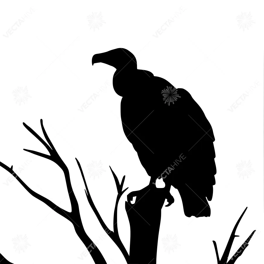Silhouette Eagle on Branch - Black Outline