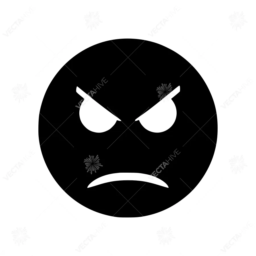 Angry Face Icon - Black Outline