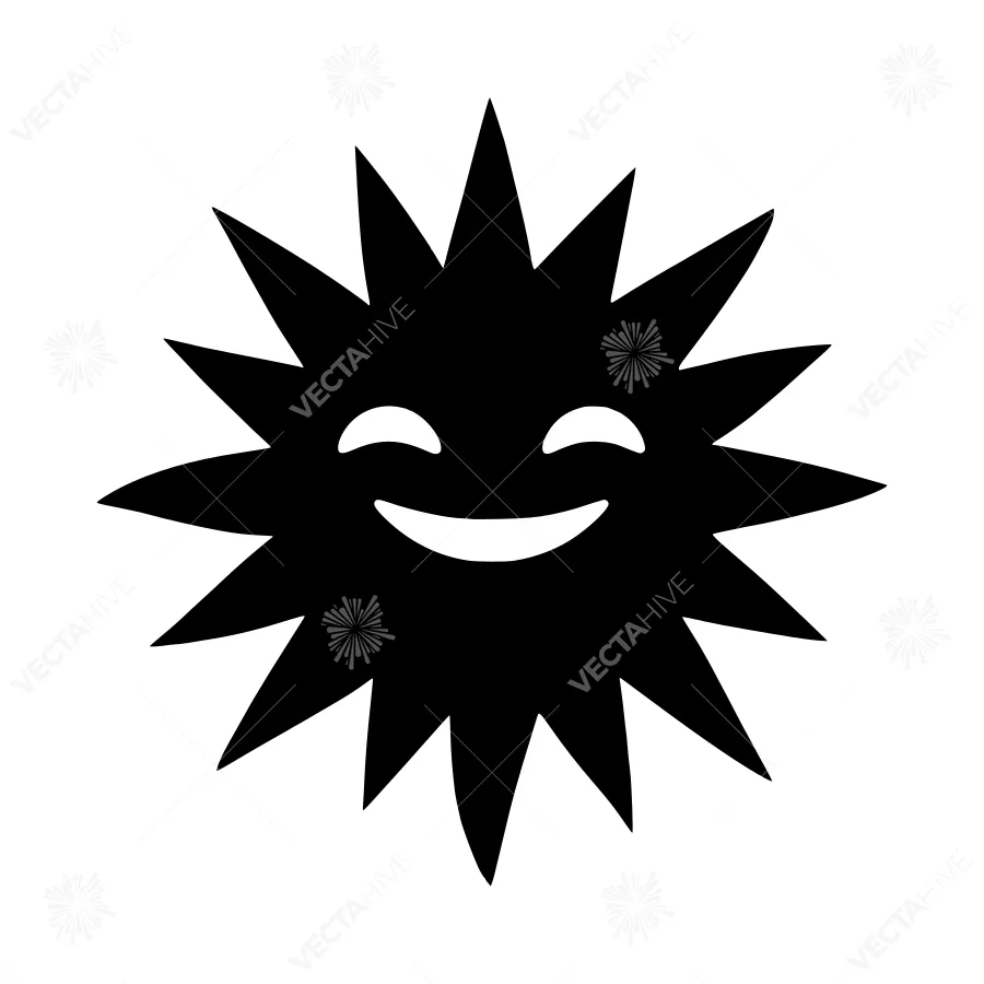 Smiling Sun Icon - Black Outline
