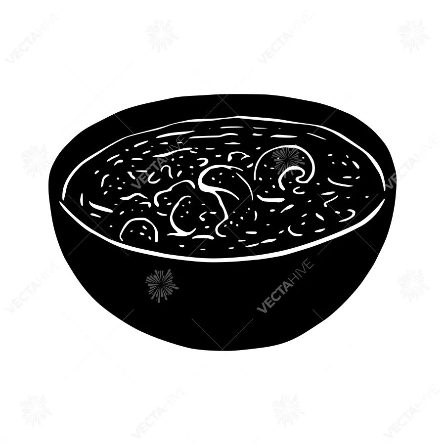 Black & White Bowl of Soup Illustration