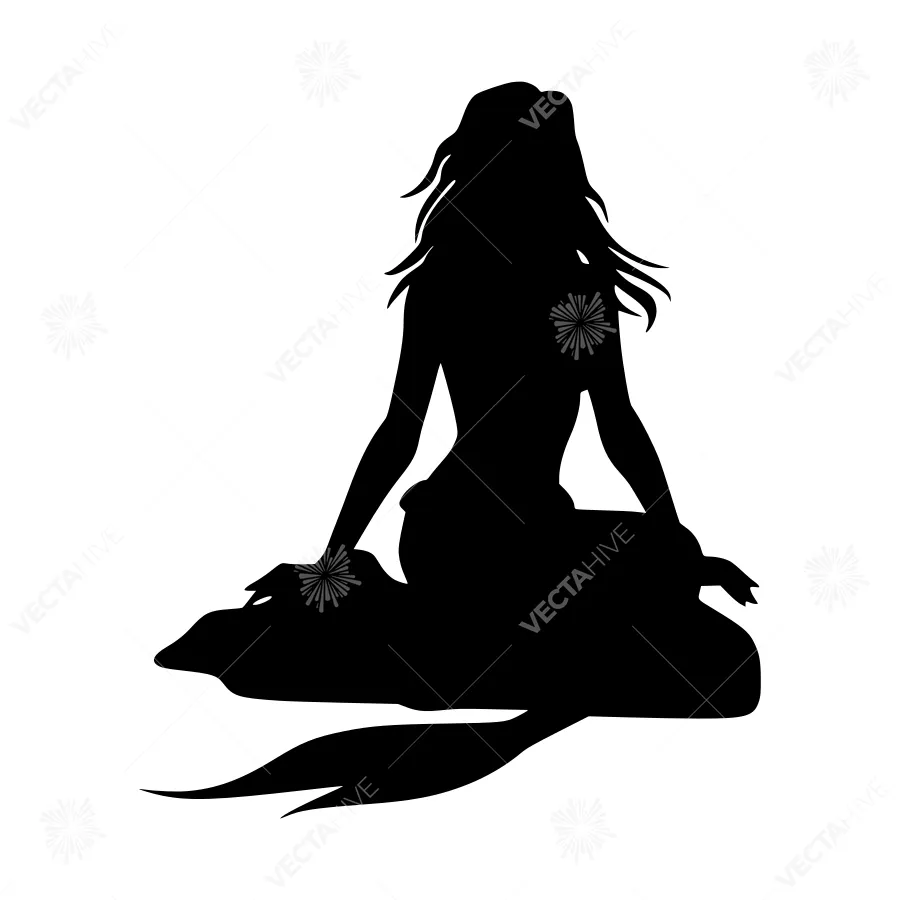 Silhouette Mermaid Sitting on Seashore