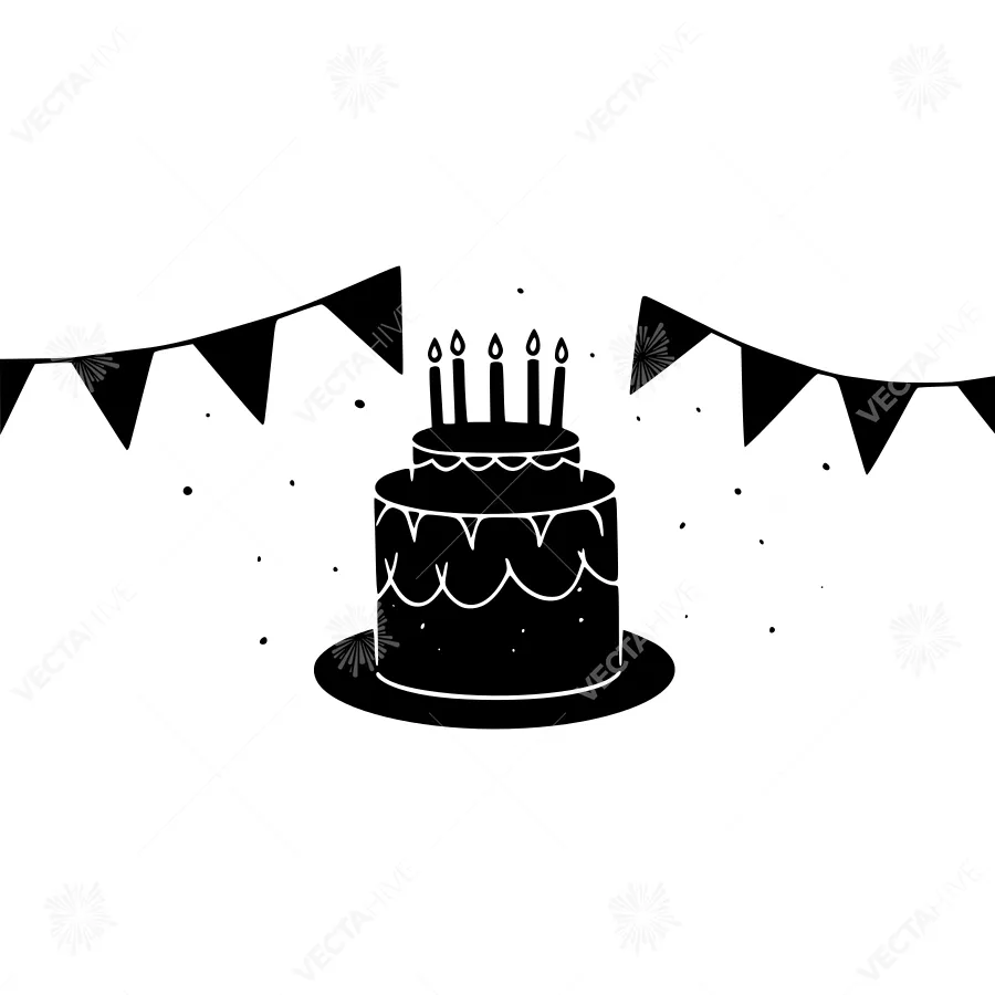 Black Cake Birthday Illustration
