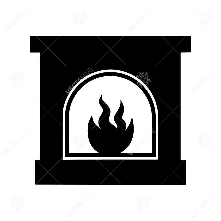 Fireplace Icon - Black Silhouette