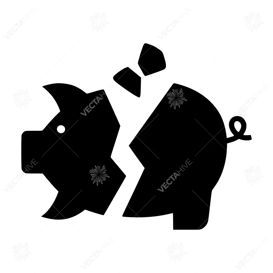 Broken Piggy Bank Icon - Financial Loss Symbol