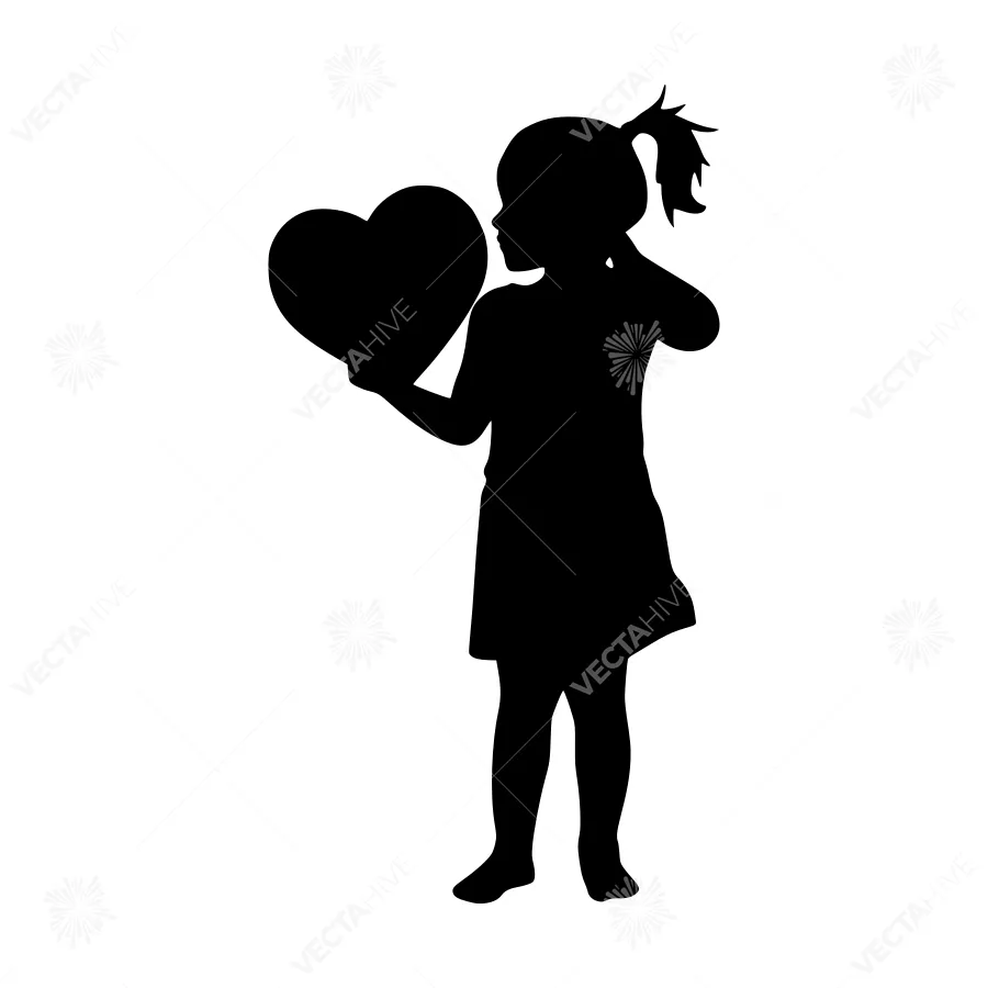 Silhouette Girl Holding Heart - Minimalist Vector