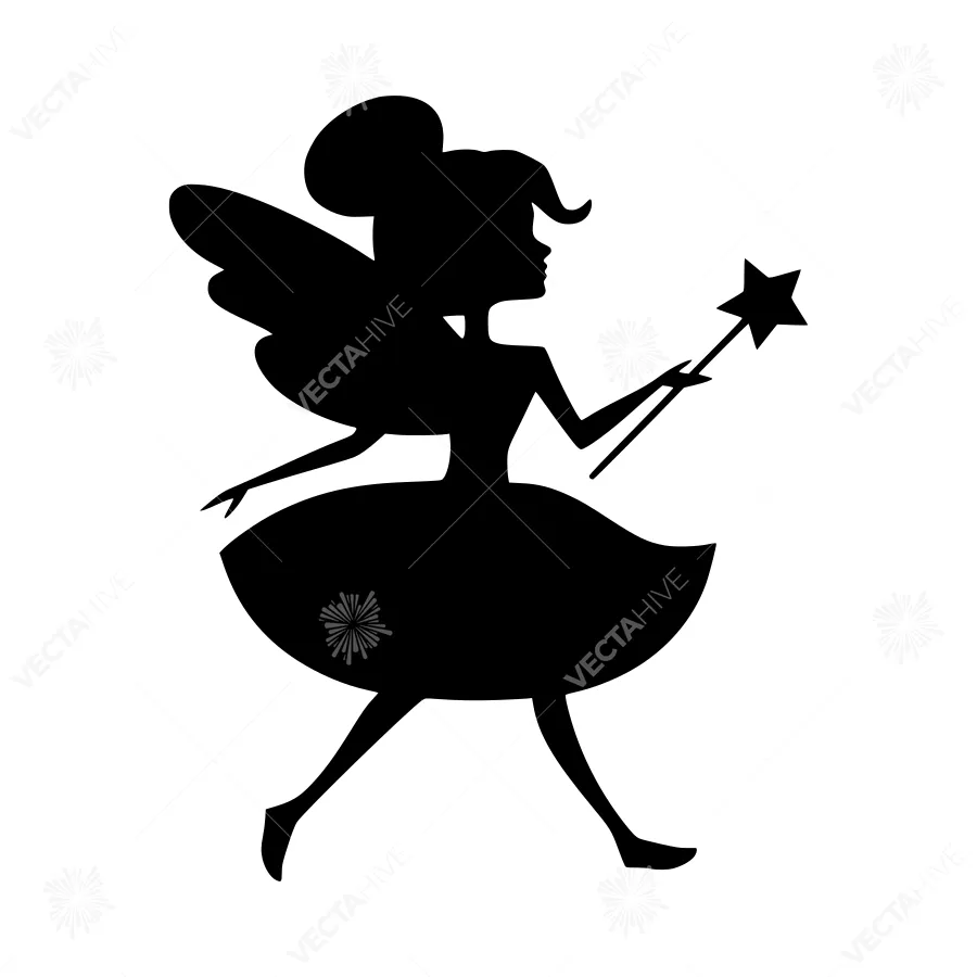 Silhouette Fairy with Star Wand - Vector Illustration