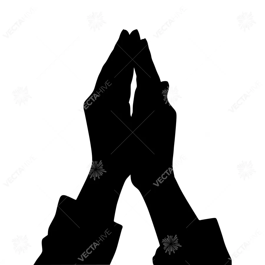 Hands in Prayer Silhouette - Black on White