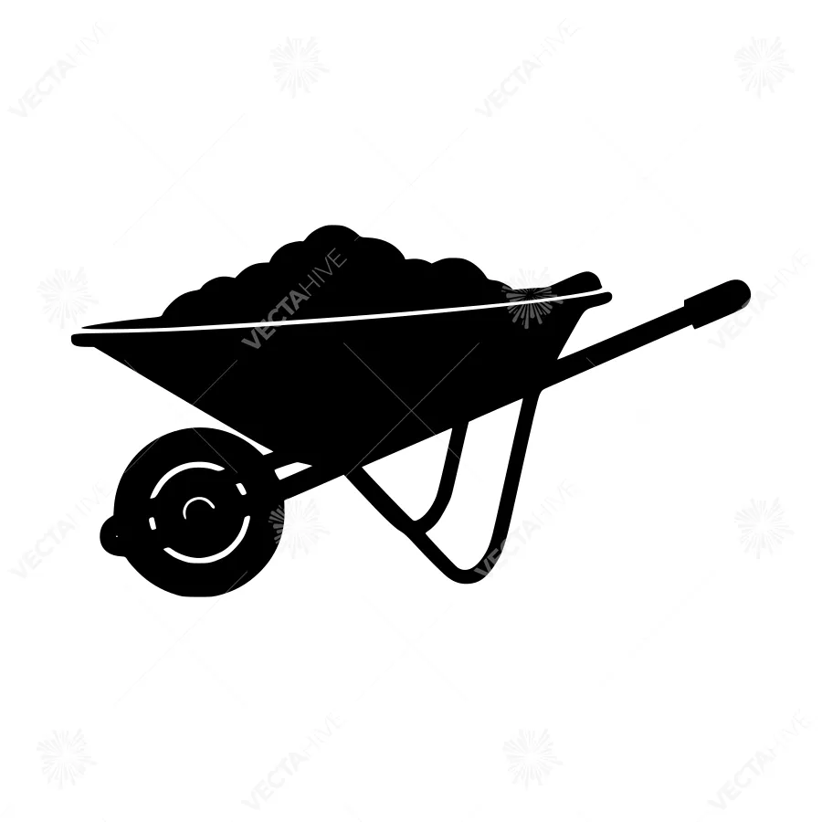 Silhouette Wheelbarrow with Soil - Vector Icon