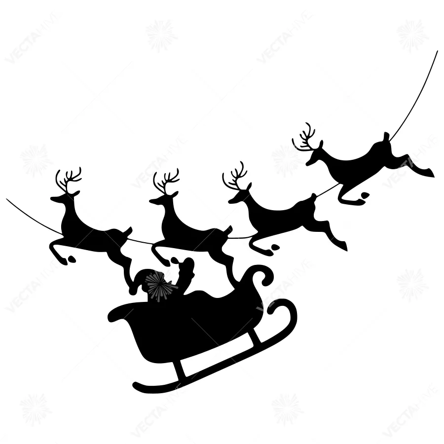 Silhouette Santa & Reindeer Flying