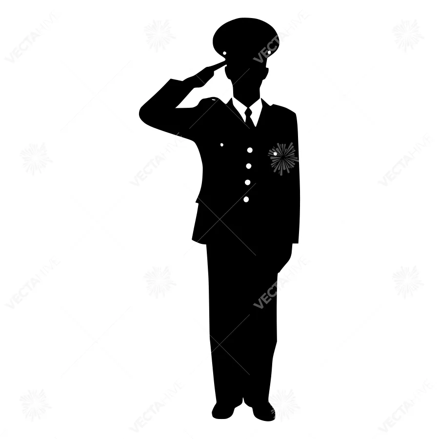 Silhouette Soldier Saluting - Black Vector