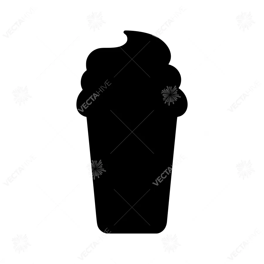 Ice Cream Cup Silhouette - Black on White