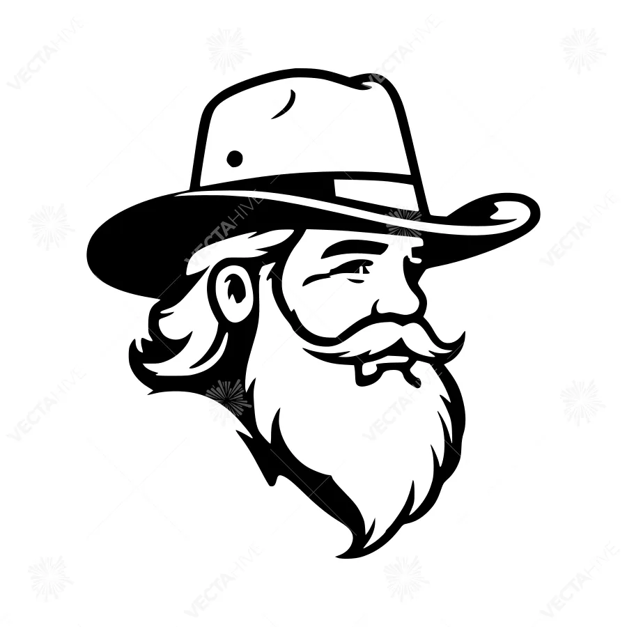 Vintage Cowboy Portrait Illustration - Black & White