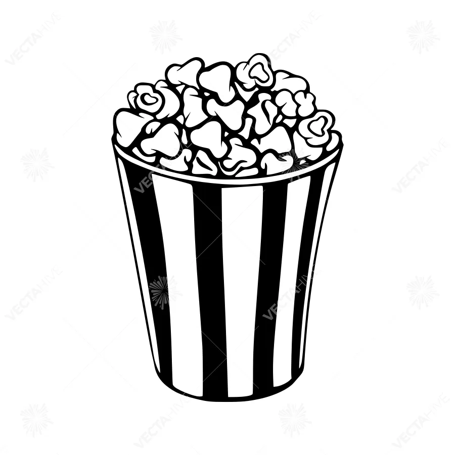 Black and White Popcorn Bucket Illustration