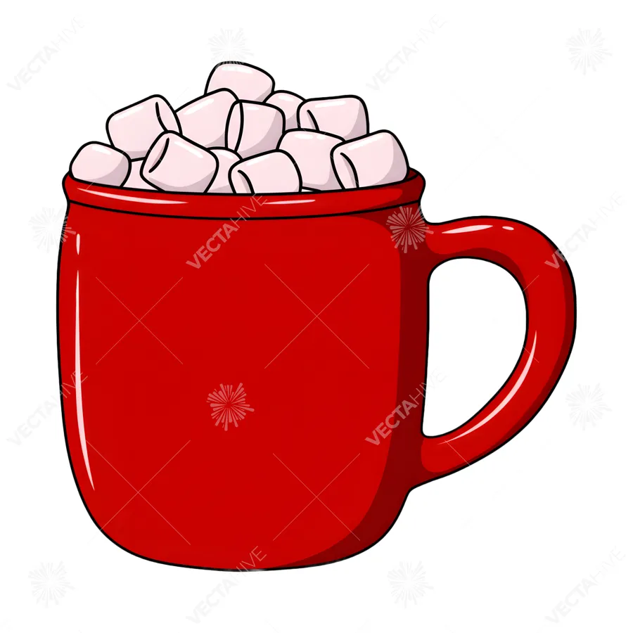 Red Mug with Marshmallows - Cartoon Illustration
