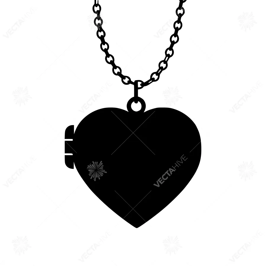 Black Heart Locket Necklace Silhouette