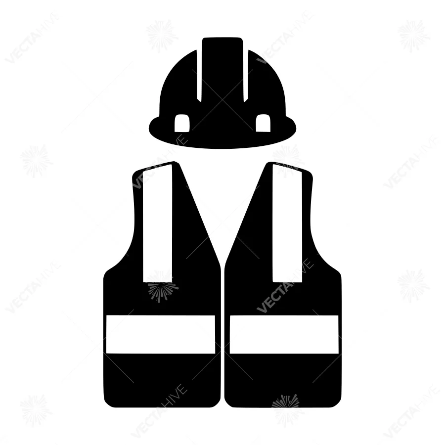 Construction Safety Vest & Hard Hat - Black Silhouette