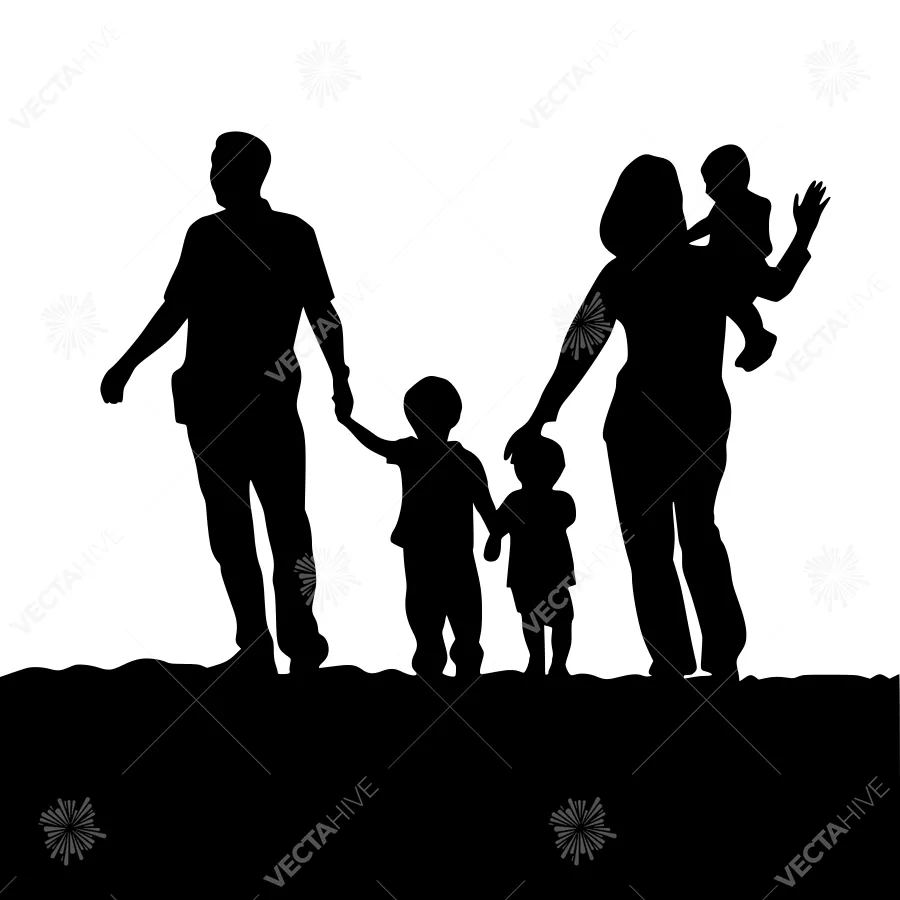 Family Silhouette Walking Together