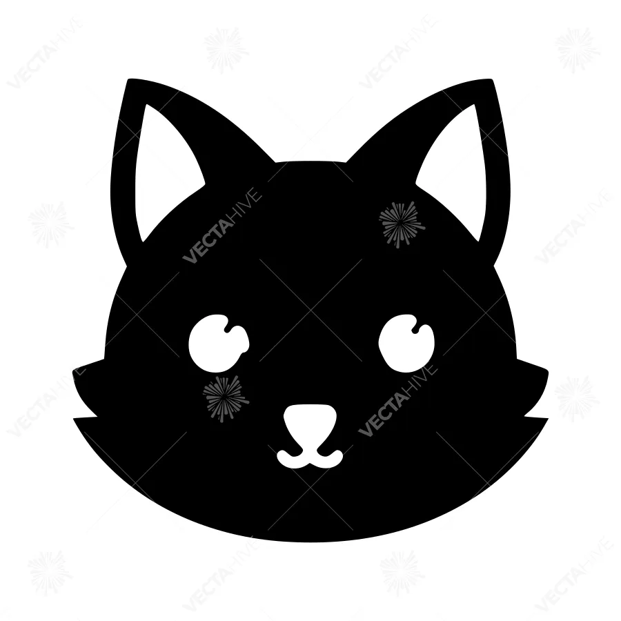 Cute Black Cat Head Icon - Vector Illustration