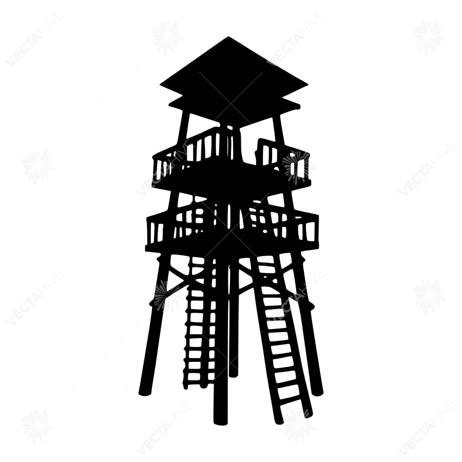 Black Watchtower Silhouette Vector Illustration