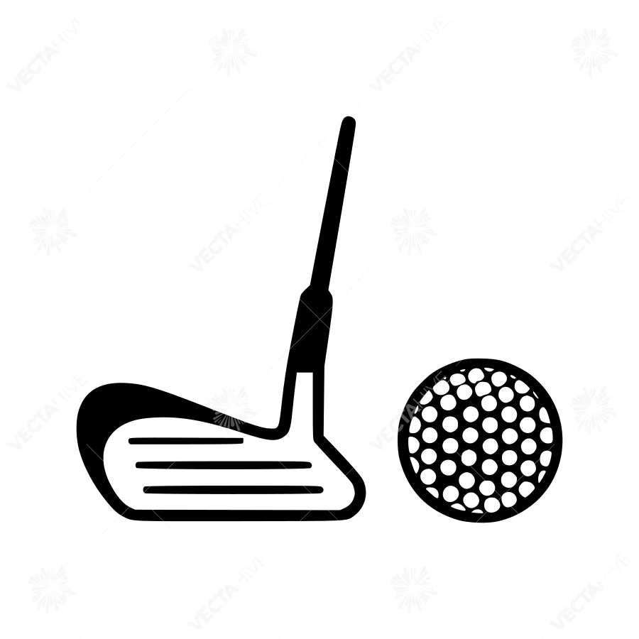 Golf Club & Ball Icon - Black Outline
