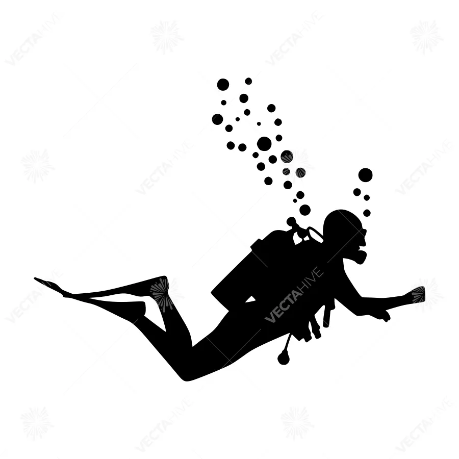 Silhouette Diver Underwater - Vector Illustration