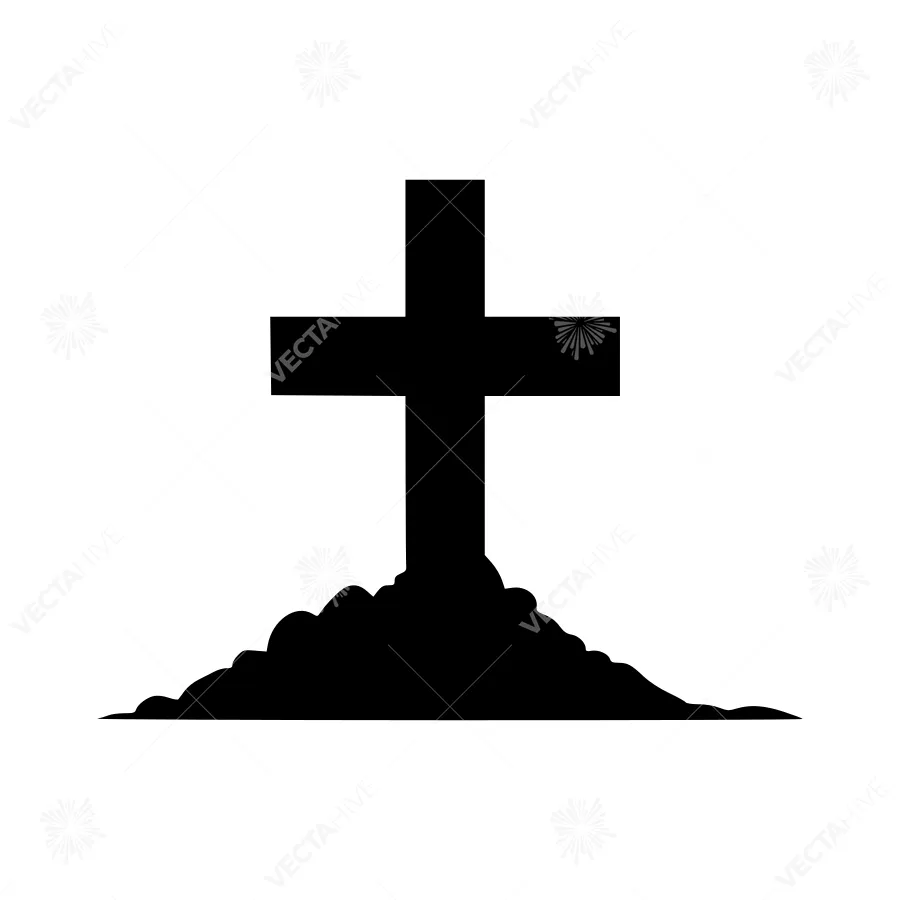 Black Cross Silhouette on Grave Marker