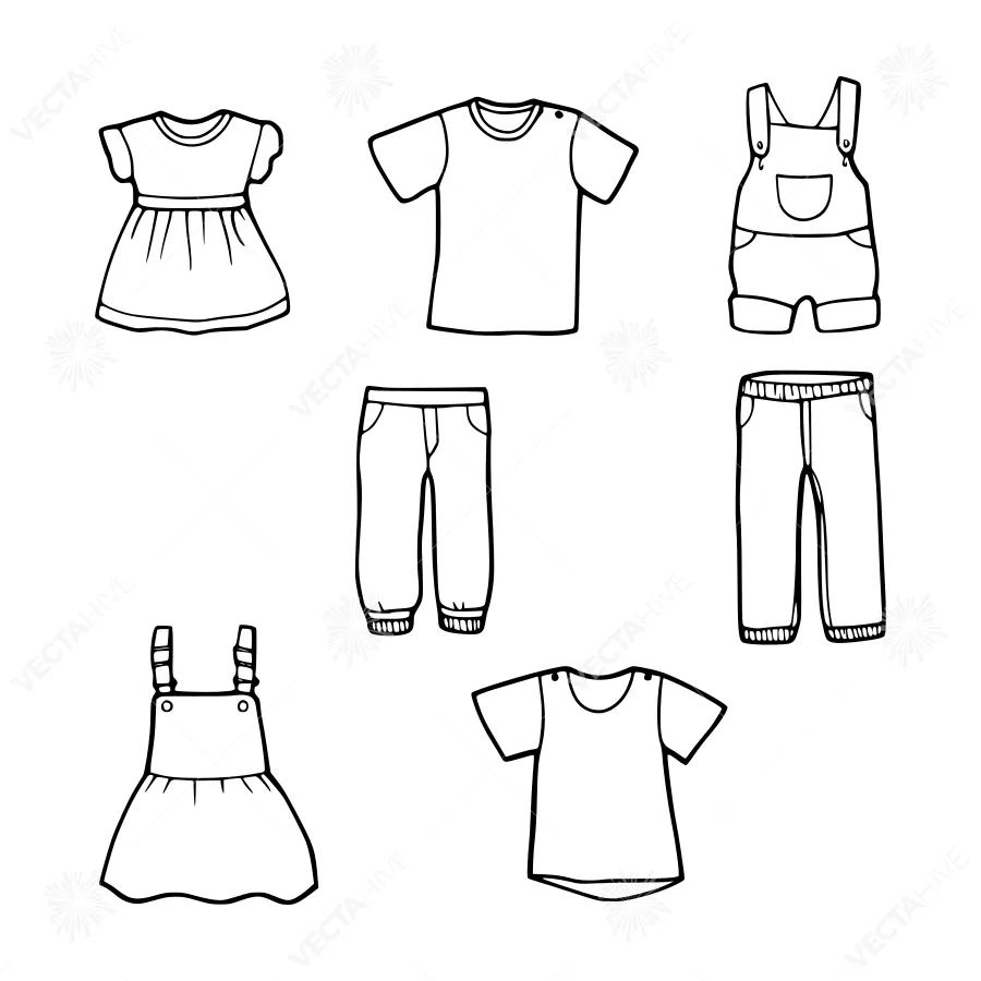 Cute Children’s Clothing Lineout Illustration - Vector