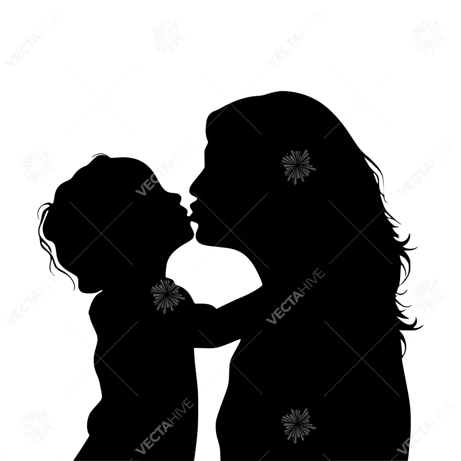 Silhouette Mother & Child Kiss - Black Outline